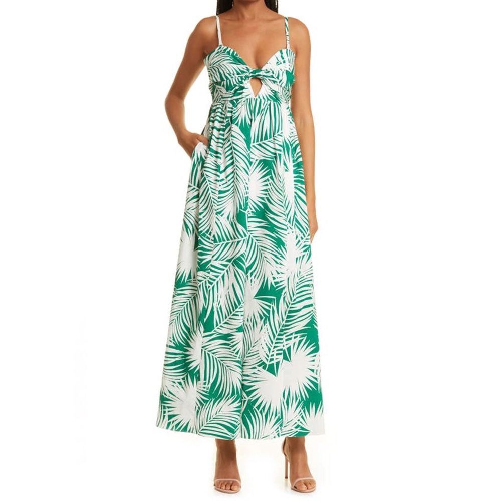NWT Milly Noah Palm Print Cotton Blend Poplin Dress in White Green Size 8 $495